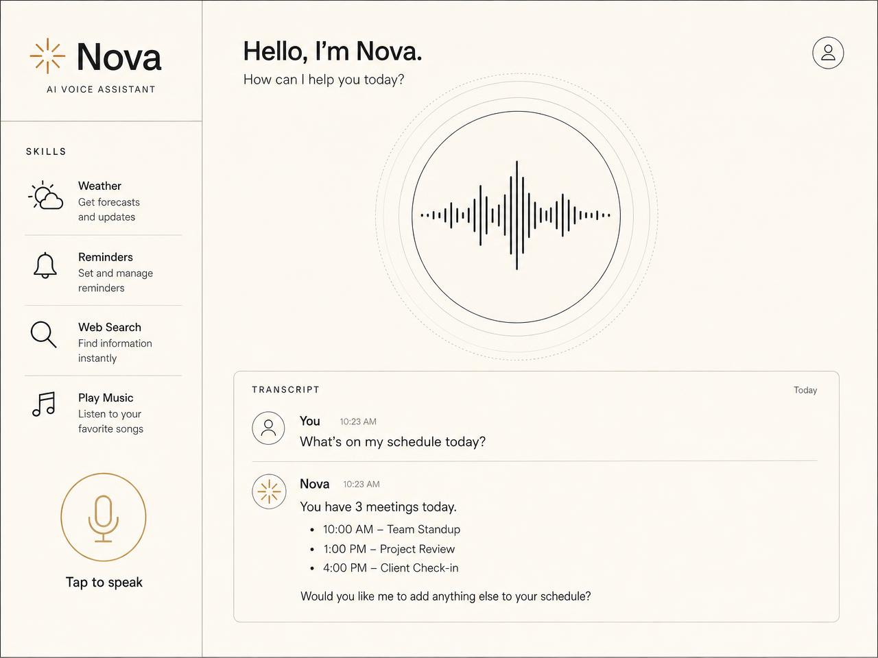 Nova — Voice Assistant interface preview